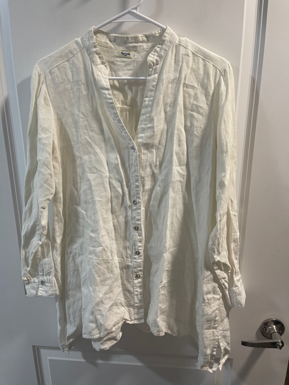 Symale NYC Cream Button-Front Tunic Top Linen